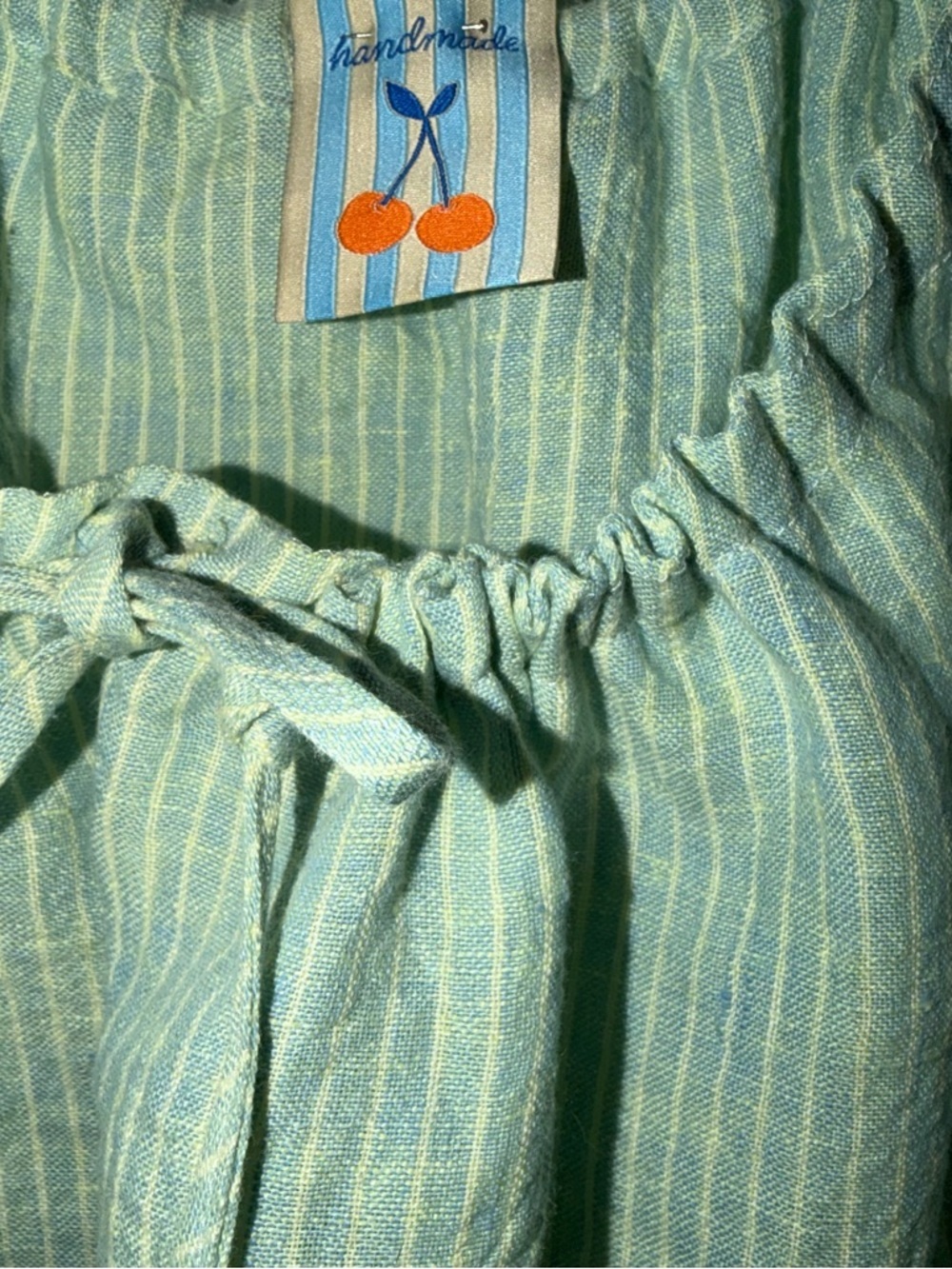 Handmade 100% Linen Mint Green Stripe Dress/Tunic - Picture 8 of 9
